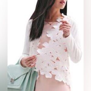 Anthropologie Snow on Daisies White Cardigan Jacket by Sunday in Brooklyn, Sz L